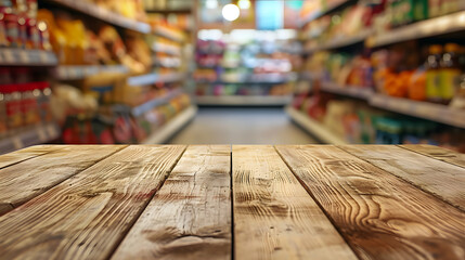 Display Space, Empty Wooden Table in Grocery Store, wooden table