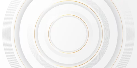 Rolgordijnen Luxury elegant white background with gold ornament. Modern abstract light silver background vector. Abstract 3D circle layer white background with gold line effect  for presentation design.  © Kainat 