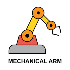 Mechanical robot arm machine icon, technology hydraulic robotic hand, vector illustration
