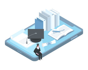 isometric illustration online Certificate of Degree ,Diploma elements