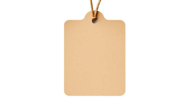 blank price tag isolated, price tags with hanging string, hand made product sales tag, isolated on a white or transparent ba