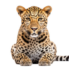 close-up of a leopard, a photograph of a leopard looking at the camera,  isolated on a white or transparent background, PNG