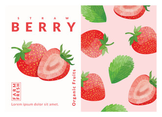 Strawberry packaging design templates, watercolour style vector illustration.