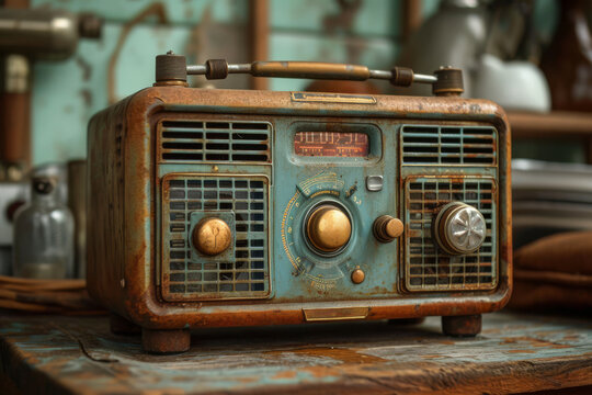 A classic radio show playing on an antique radio, transporting listeners to earlier times. Concept of vintage entertainment and radio history. Generative Ai.