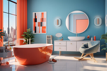 Contemporary bathroom with a playful color palette