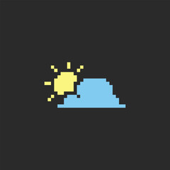 Obraz premium this weather icon in pixel art with simple color and black background ,this item good for presentations, stickers, icons, t shirt design,game asset,logo and your project.