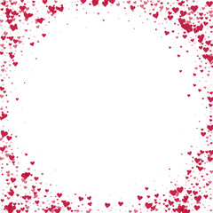 Red hearts scattered on white background.