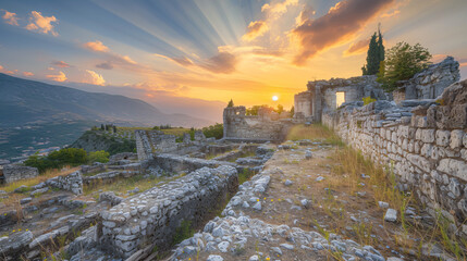 Albania Gjirokaster County Ruins of ancient - obrazy, fototapety, plakaty