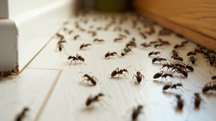 Obraz na płótnie Canvas Ants on white floor.