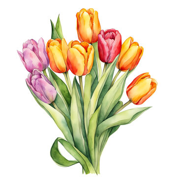 a fresh bouquet of tulips, decorations for holidays, birthday, wedding, valentine's day, women's day. watercolor illustration. artificial intelligence generator, AI, neural network image. background f