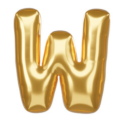 W Alphabet 3D Illustration in golden balloon style