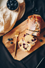Blueberry Cake on wooden plate top view