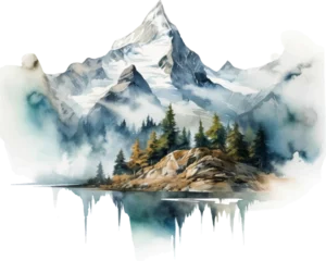 Rolgordijnen Watercolor mountain illustration on white background. © EnelEva