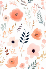 Pastel Colorful Flowers Background - Tile, Seamless Pattern. Vertical, Wallpaper