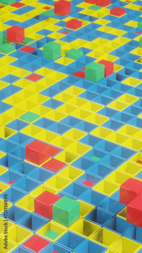 Poster abstract 3d render background with multicolor geometric elements. seamless loop animation. modern mo