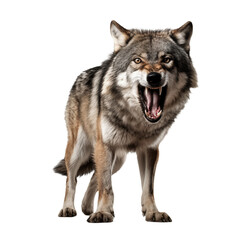 Angry wolf Isolated on Transparent and white Background. Generative ai