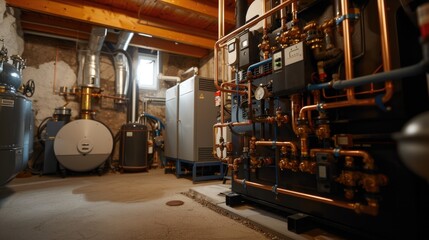 Fototapeta premium Boiler system in a basement