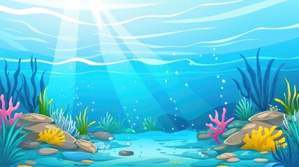 A colorful cartoon underwater scene with fish and coral.
