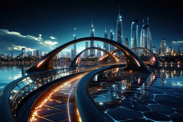 Fototapeta premium Bridging Tomorrow: A Futuristic Structure Stretches Across the Horizon, Symbolizing Progress and Visionary Design