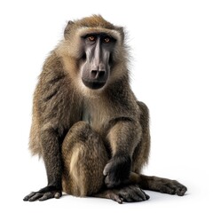 Baboon in natural pose isolated on white background, photo realistic