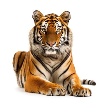 Bengal Tiger in natural pose isolated on white background, photo realistic