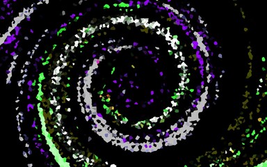 The abstract background consists of small pieces of various colors in an arrangement that resembles a swirl
