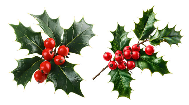 Holly Berry with leaf isolated on transparent background. Clipping path