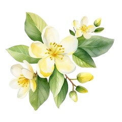 Lemon flower watercolor illustration on white background