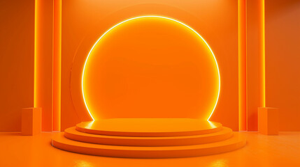 Stage podium with lighting, podium stage with for award ceremony on orange background. Made with generative ai