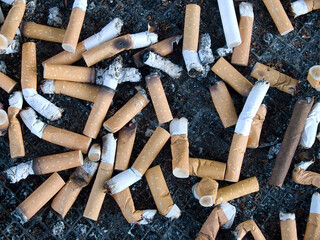 Bunch of cigarette butts in an ashtray