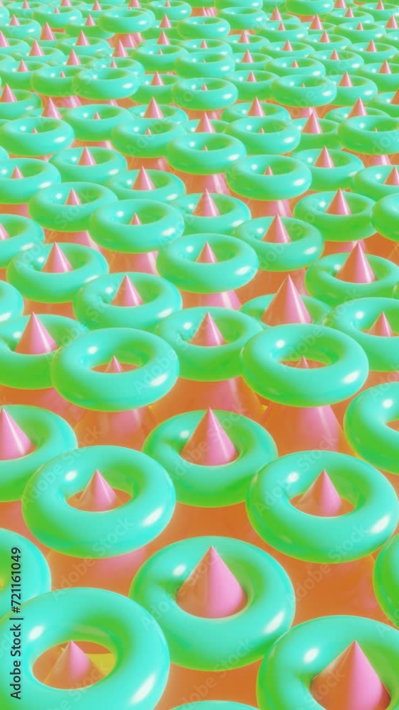Poster abstract 3d render background with geometric shapes in bright neon colors. seamless loop animation. 