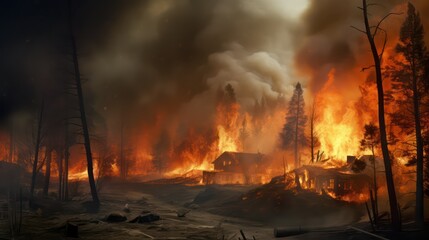 burning house in the forest