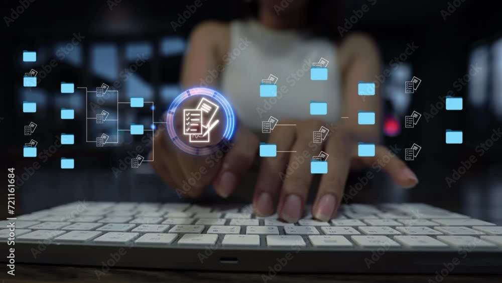 Aufkleber businesswoman using laptop to document management concept, online documentation database and digital