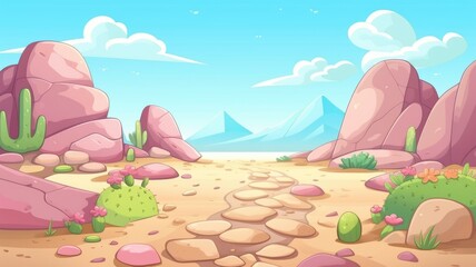 Fototapeta na wymiar cartoon desert with rocks and stones.
