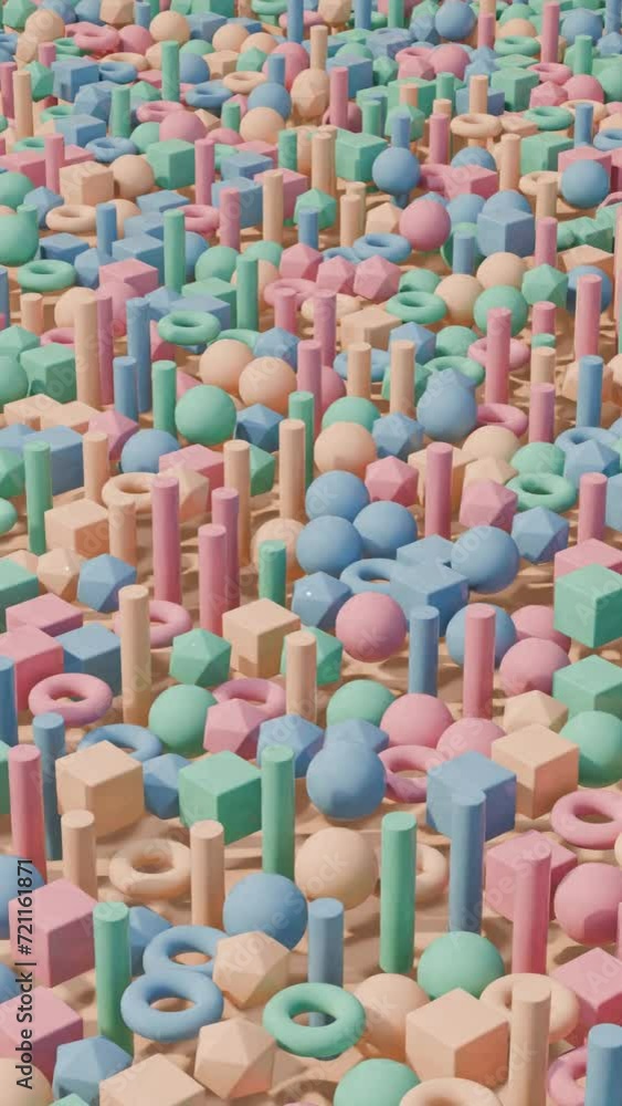 Poster abstract 3d render background with multicolor geometric shapes. motion design. seamless loop animati