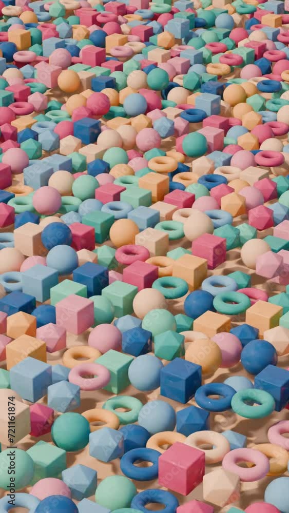 Poster abstract 3d render background with multicolor geometric shapes. motion design. seamless loop animati