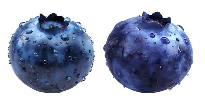 Blueberry with water drops isolated on transparent background. 