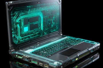 Obraz premium Holographic Laptop Design - Futuristic Concept of Modern Portable Computer with Advanced Technology