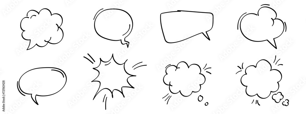 Poster set of vector doodles on isolated background. speech bubbles. ?omic doodles set. handcrafted element