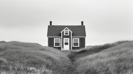 Quaint Cape Cod cottage surrounded by dunes