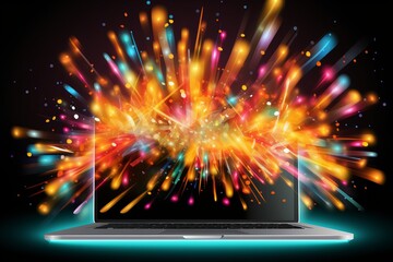 Naklejka premium Holographic Laptop Design - Futuristic Concept of Modern Portable Computer with Advanced Technology