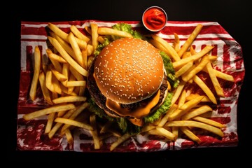 Obraz na płótnie Canvas A burger and fries.