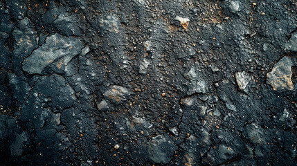 broken road with stones, top view