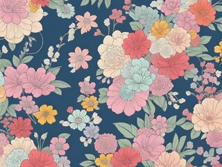 Japanese style background with pastel flowers, abstract wallpaper