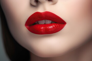 Fototapeta premium Woman Lips Closeup, Red Lipstick Makeup, Beautiful Mouth Make-Up, Model Girl Lip, Lips Macro
