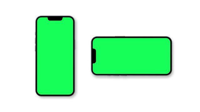 smartphone display with blank green screen vfx and chroma key app mockup template 