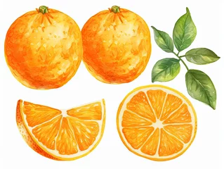 Fototapeten Watercolor Mandarin Isolated, Aquarelle Tangerine Fruit, Creative Watercolor Orange on White © artemstepanov