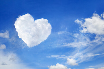 Naklejka na ściany i meble Heart cloud on the blue sky, Cloud shaped heart on blue sky white cloud background.