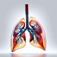 Human Lungs and Heart on Abstract Medical Background: 3D Illustration, Respiratory System, Internal Organs Anatomy, Diastole and Systole, Pulmonary System, Pleural Mesothelioma