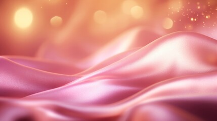 Delicate and soft pink silk fabric illuminated by a warm, glowing light, creating a tranquil scene.